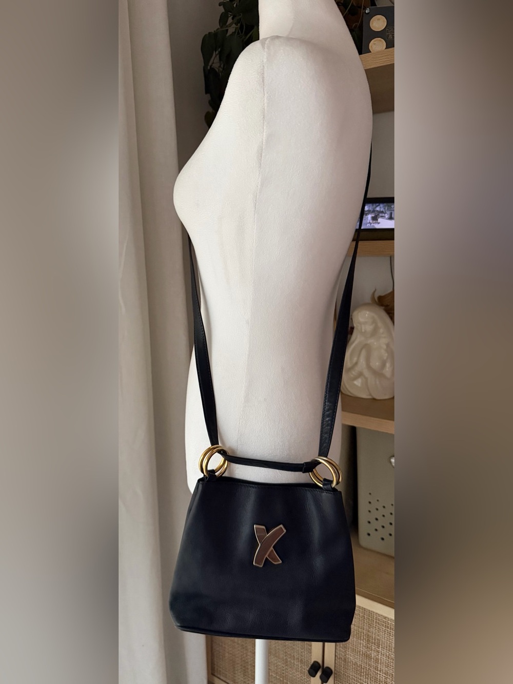 Vintage purse By Paloma Picasso Navy Leather X Logo Shoulder Bag Made Italy